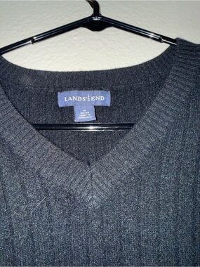 Lands' End Men's 100% Cashmere V-Neck Sweater in Dark Gray
